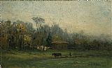 landscape with man plowing fields by Edward Mitchell Bannister